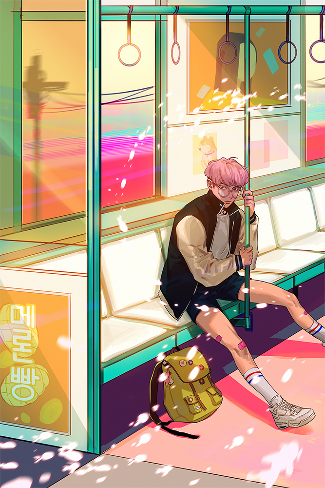 young pretty boy animated lonely on metro trying to find balance in social life as a student