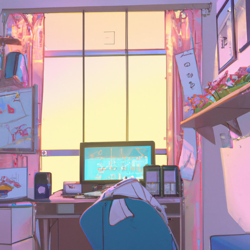 Cozy room with laptop for studying hard anime