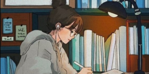 Animated girl studying under desklight to learn biggest lessons for students that no one teaches